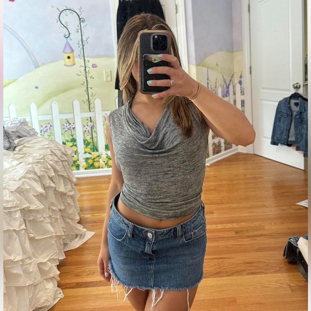 Grey cowl neck top size large